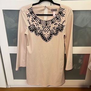 Lipsy London tan long sleeve dress with black jewels
